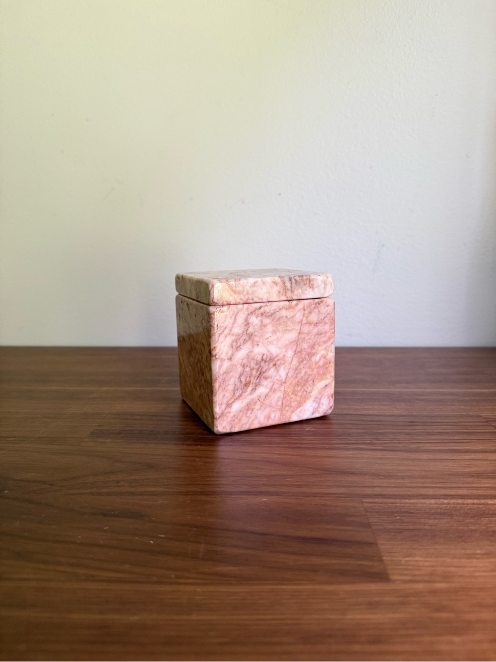 MCM Rose Marble Square Jewelry Box | Red Lined Heavy Stone Trinket Dish